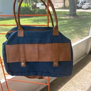 BAG Unbranded Women Computer Denim Synthetic Leather Style Navy Blue